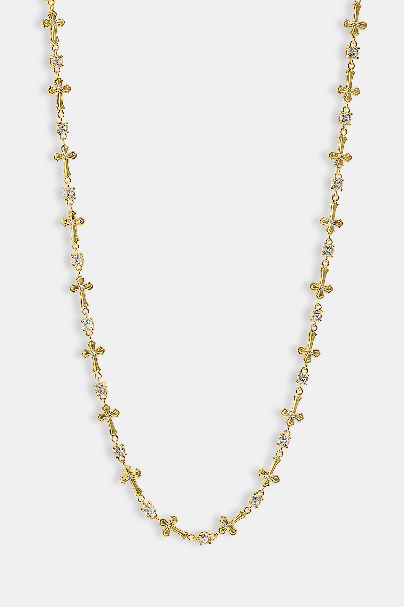 Polished Cross & Circular CZ Chain - 4mm - Gold
